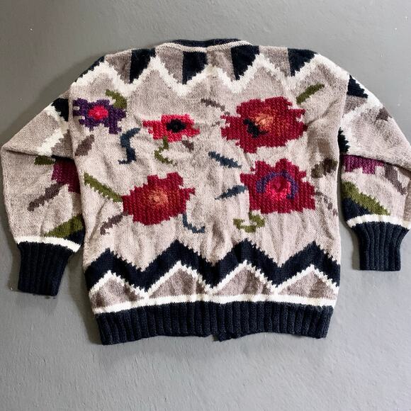 Vintage Handknit Alpaca Wool Floral Grandma Sweater Hallet Medium - Picture 2 of 10